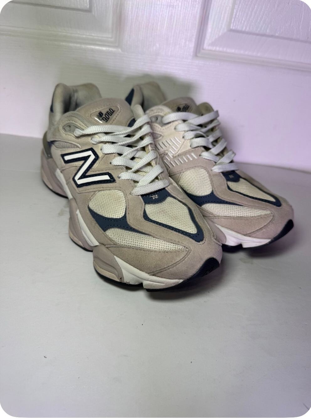 New Balance 9060 Sneakers Beige Cream Navy Size 7 US